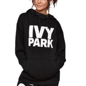 Ivy Park Oversized Boyfriend Fit Graphic Logo Hoodie Black White Size M
